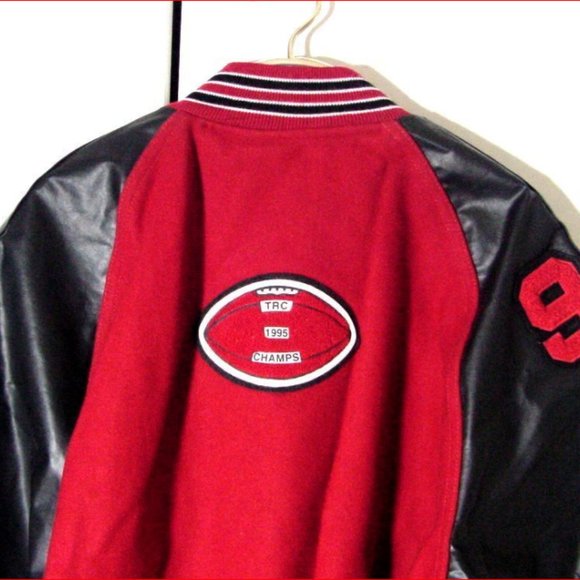 Holloway Jackets & Coats Vtg Holloway Red Black Leather Wool